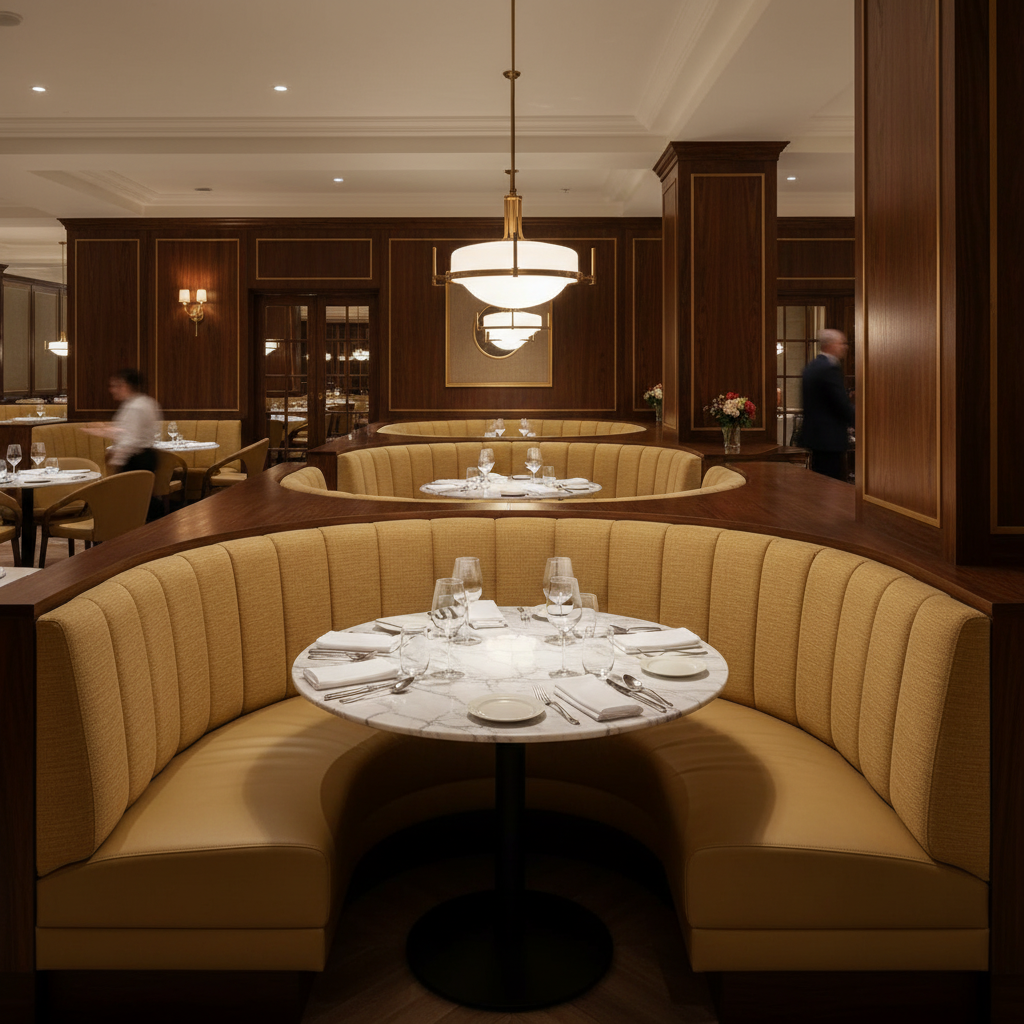 Brushed Linen Weave Golden Sand Upholstered Banquette | Architectural Fabrics