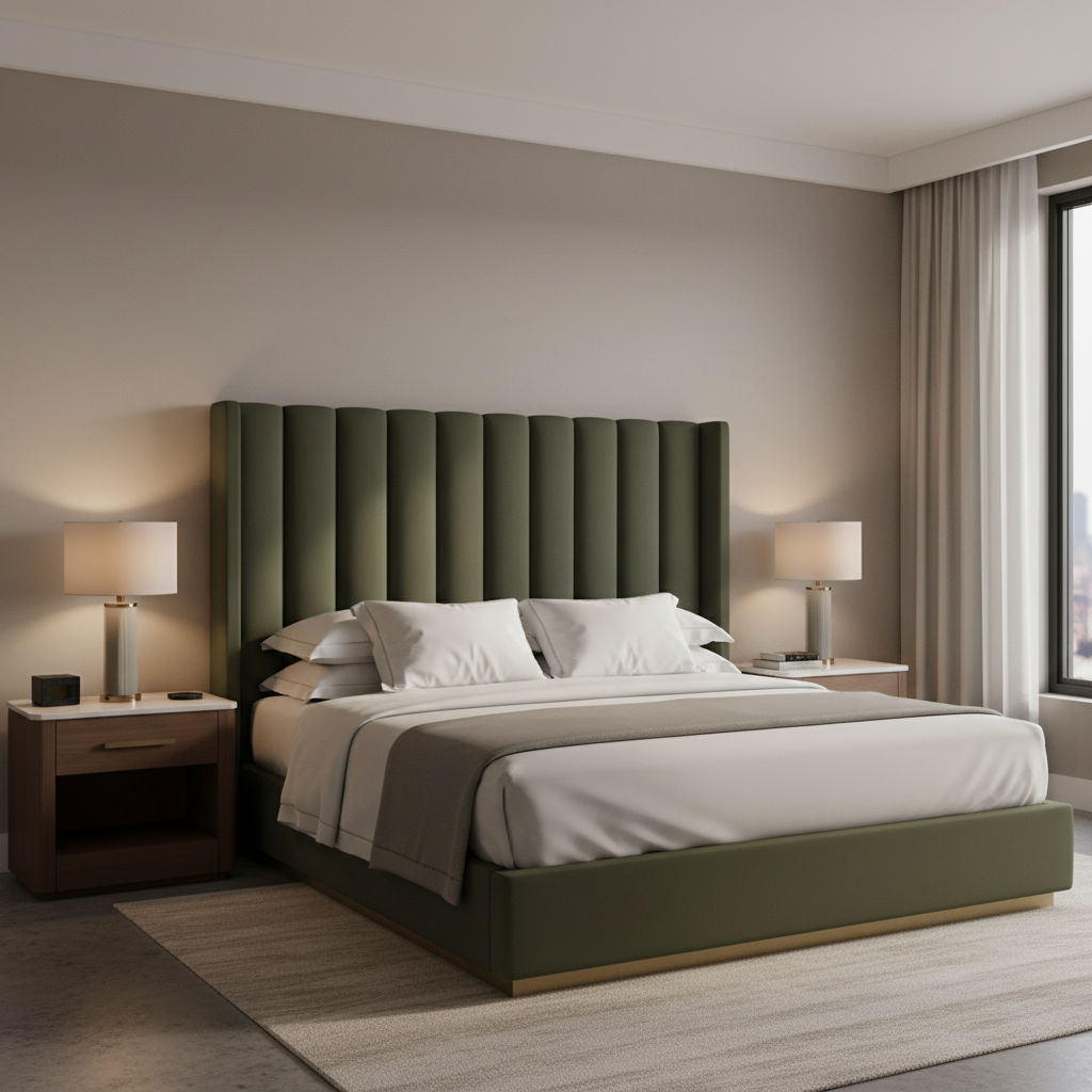 Subtle Velvet Texture Deep Forest Upholstered Headboard | Architectural Fabrics