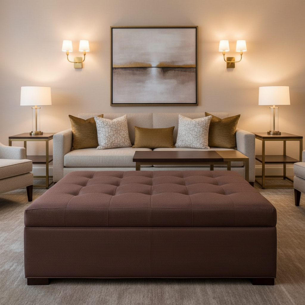Storm Bay - Bordeaux Upholstered Ottoman | Architectural Fabrics