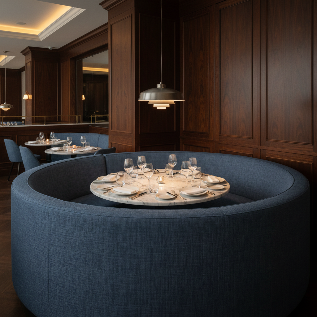 Aspect - Indigo Weave Performance Polyurethane Upholstered Banquette | Architectural Fabrics