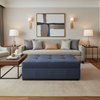 Fine Vertical Texture Deep Indigo Upholstered Ottoman | Architectural Fabrics