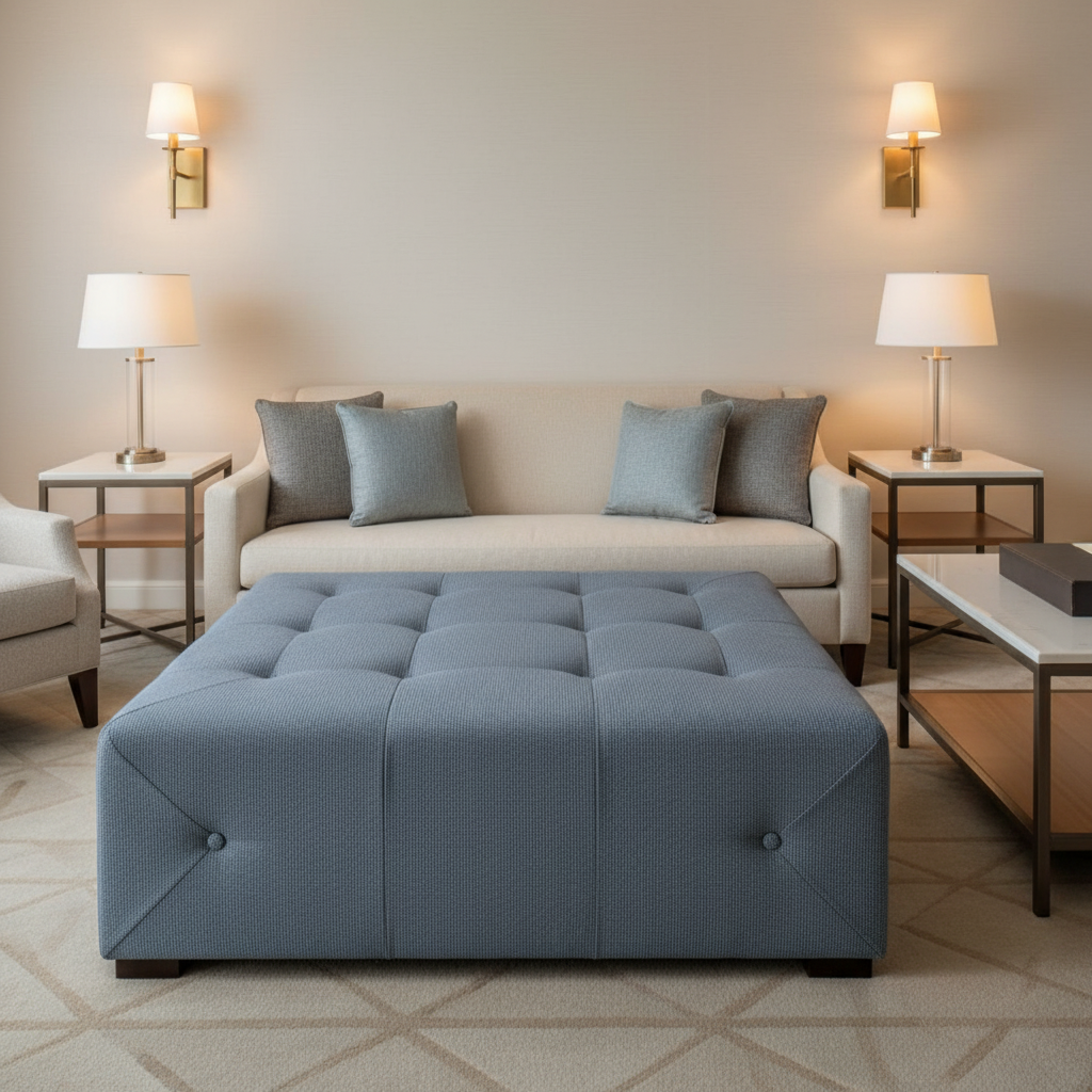 Amalfi - Twilight Blue Indoor/Outdoor Vinyl Upholstered Ottoman | Architectural Fabrics