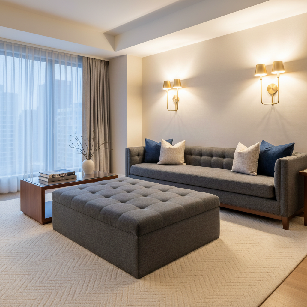 Clarksville Shale Upholstered Ottoman | Architectural Fabrics