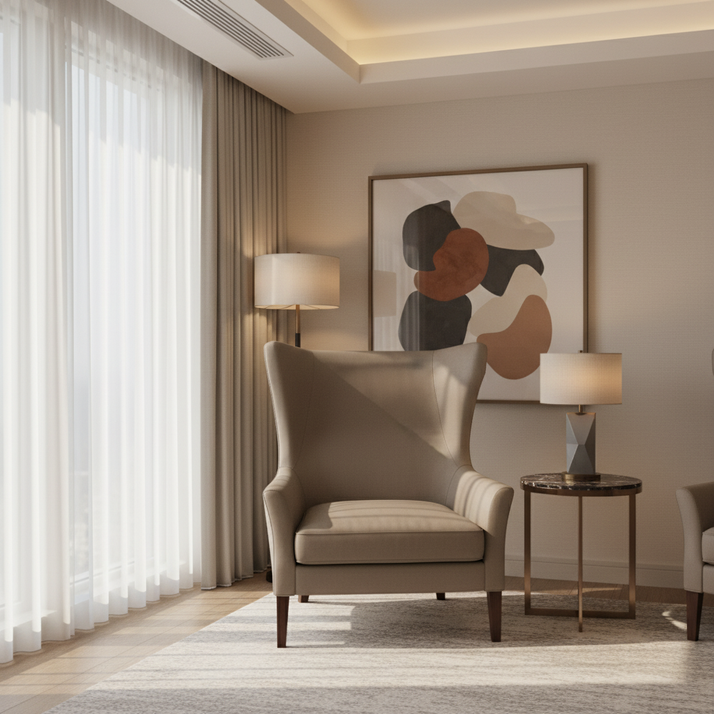 Smooth Solid Texture Mushroom Taupe Upholstered Chair | Architectural Fabrics