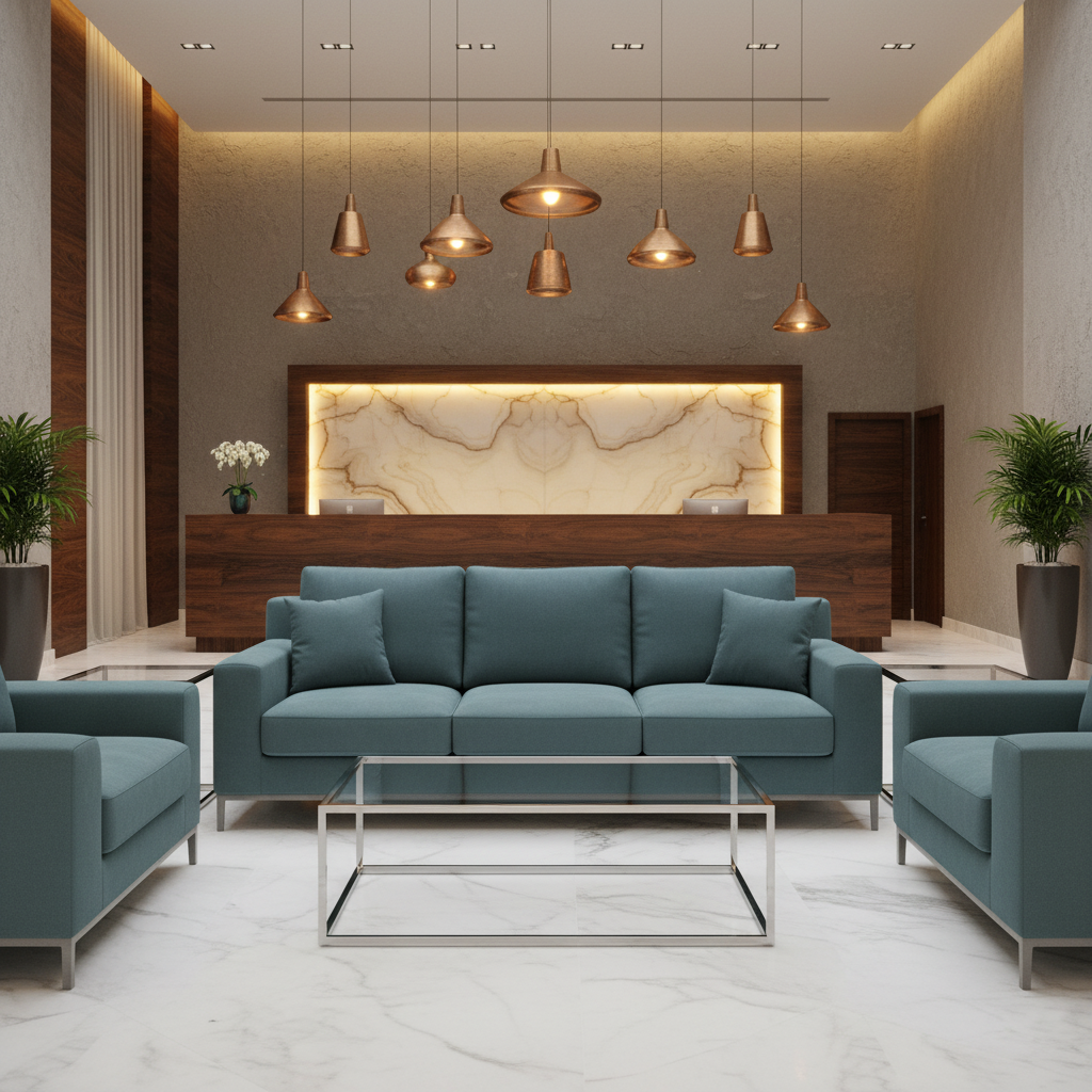 Smooth Solid Texture Dusty Teal Upholstered Sofa | Architectural Fabrics