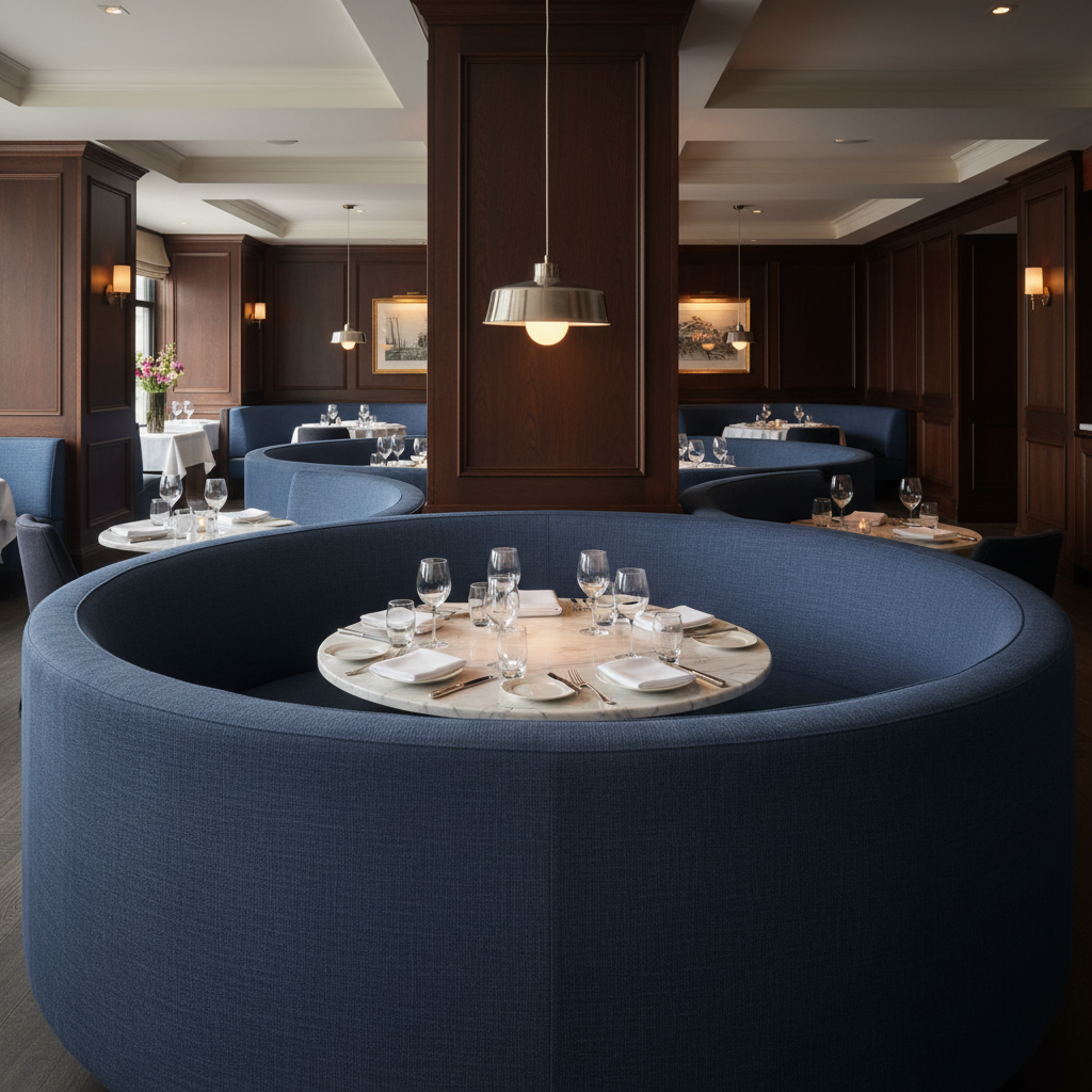 Subtle Velvet Texture Deep Indigo Upholstered Banquette | Architectural Fabrics