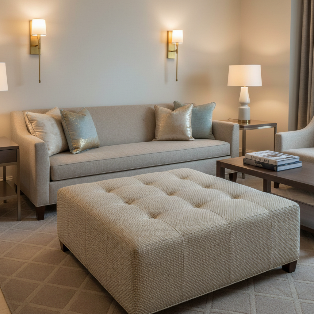 Tropical Trellis - Champagne Upholstered Ottoman | Architectural Fabrics