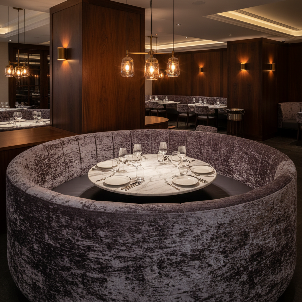 Crushed Velvet Texture Amethyst Smoke Upholstered Banquette | Architectural Fabrics