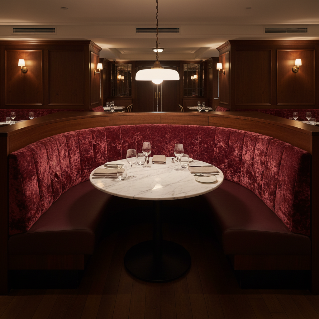 Crushed Velvet Texture Burgundy Wine Upholstered Banquette | Architectural Fabrics