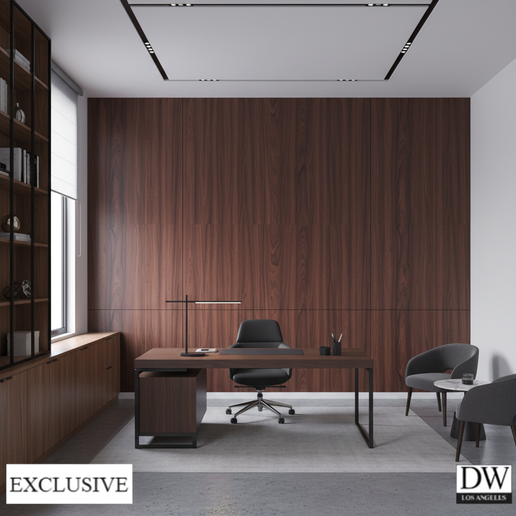 Biscay Bar Warm Mahogany Straight Wood Grain | Hollywood Wallcoverings - Corporate Office commercial room setting