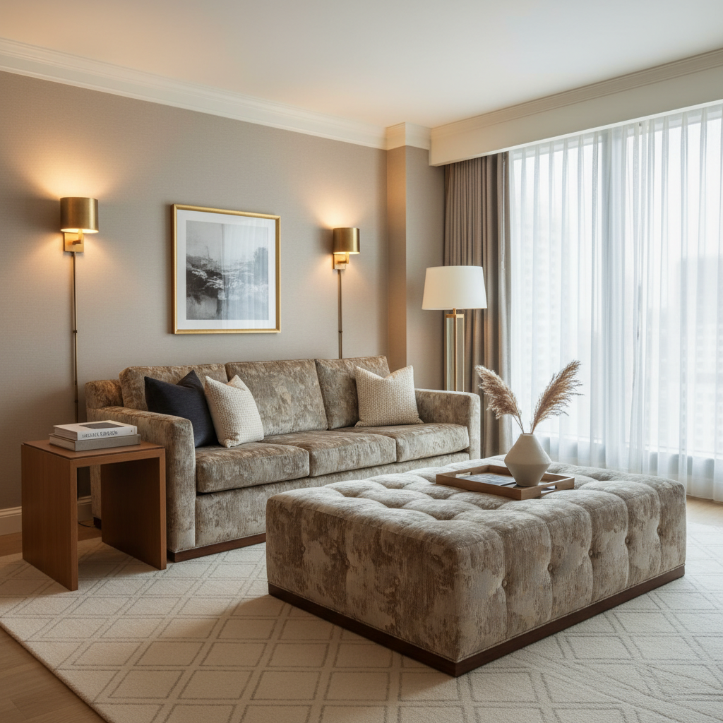 Exmore Chocolate Upholstered Ottoman | Architectural Fabrics