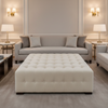 Subtle Textured Surface Soft Ivory Upholstered Ottoman | Architectural Fabrics