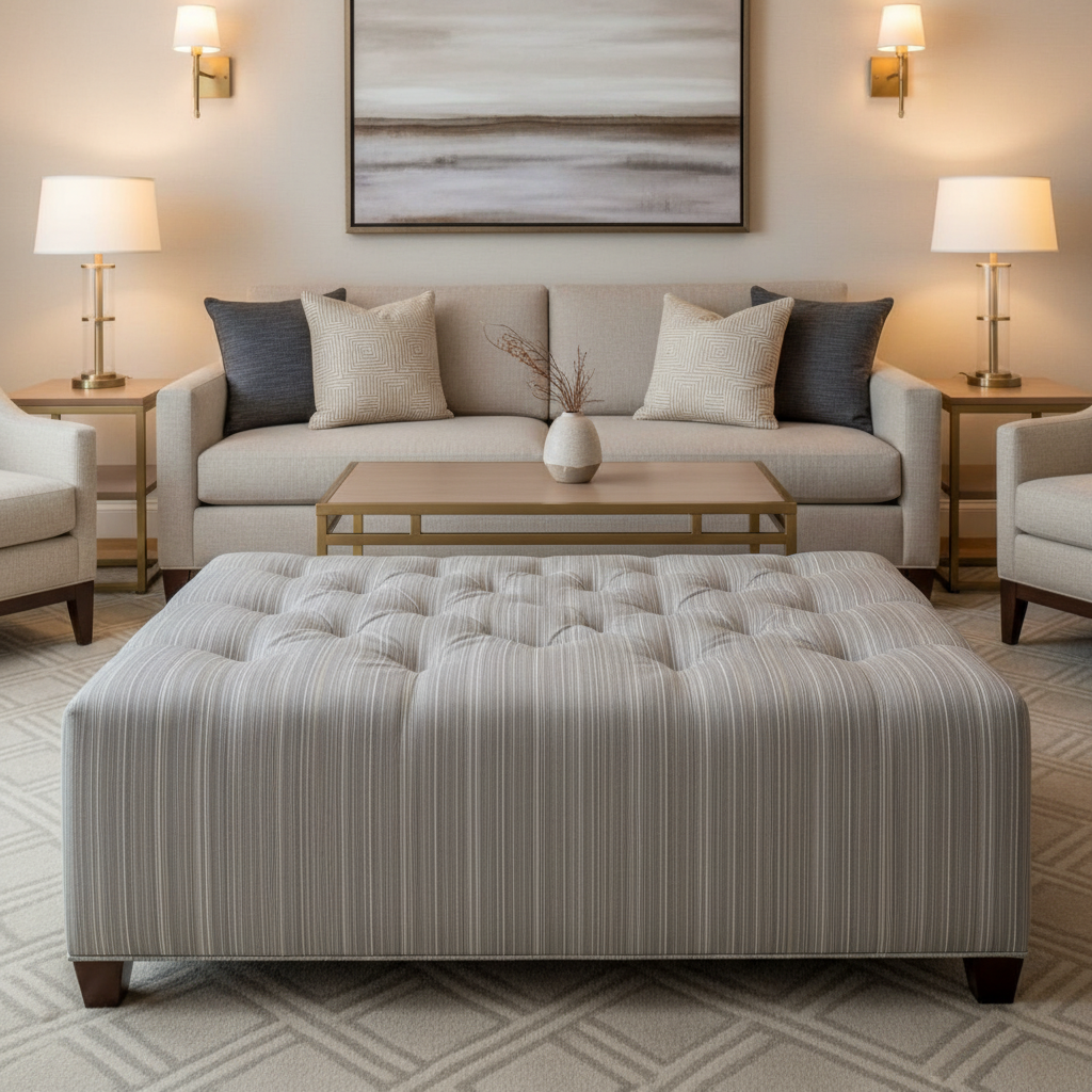 Sandy Point Stripe - Cloud Upholstered Ottoman | Architectural Fabrics