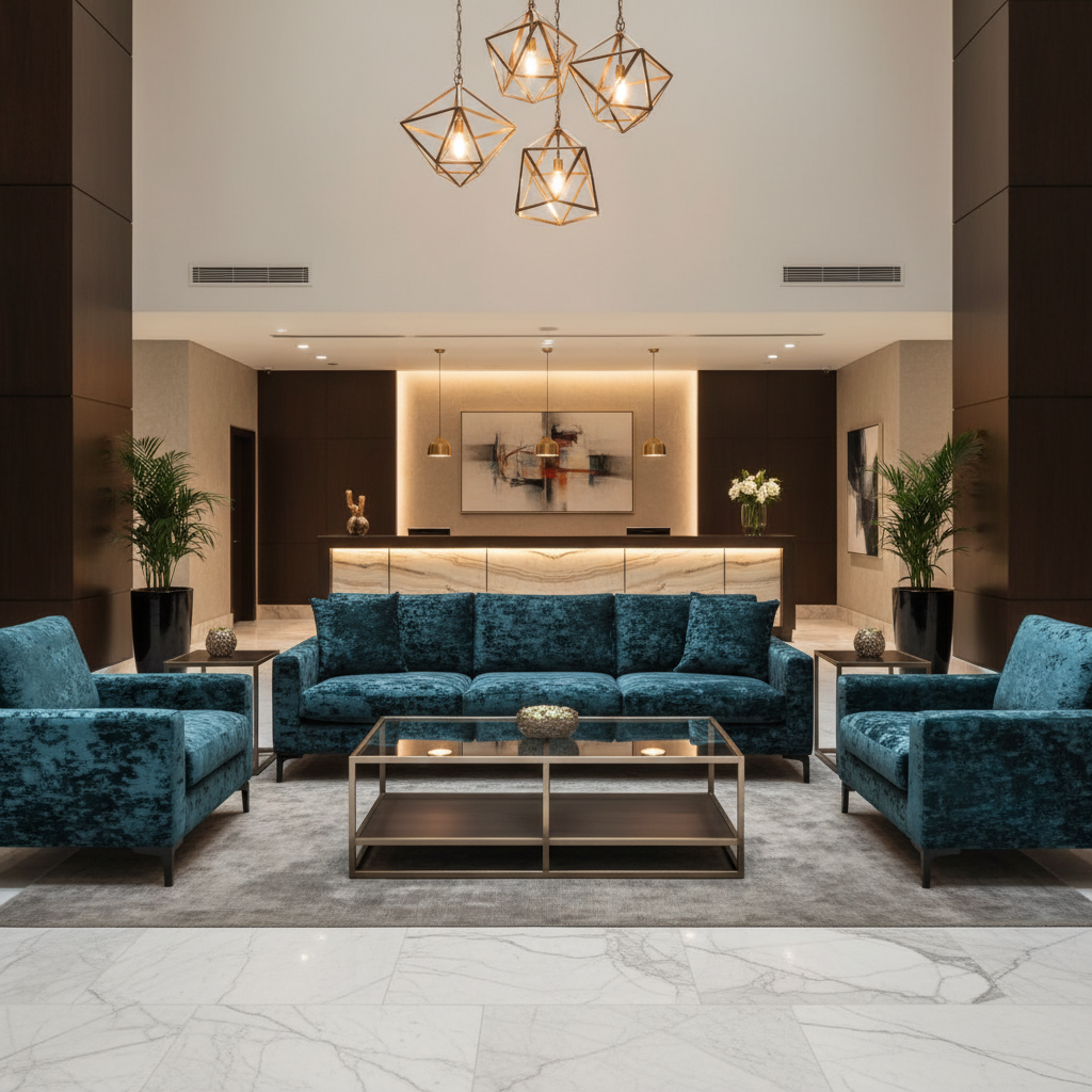 Crushed Velvet Texture Deep Teal Upholstered Sofa | Architectural Fabrics