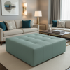 Fine Ribbed Texture Seafoam Green Upholstered Ottoman | Architectural Fabrics