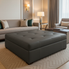 Fine Pebble Grain Deep Charcoal Upholstered Ottoman | Architectural Fabrics