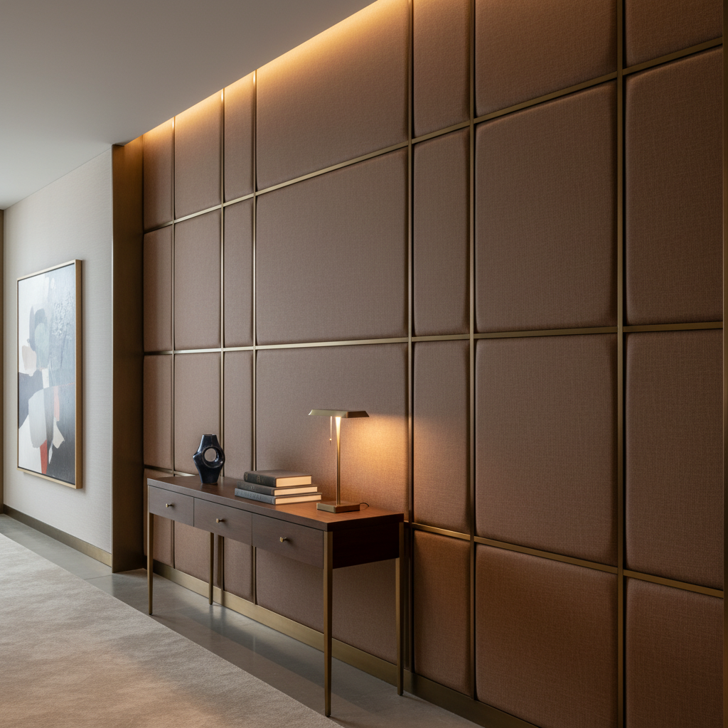 Smooth Pebble Grain Rich Umber Upholstered Wall Panel | Architectural Fabrics