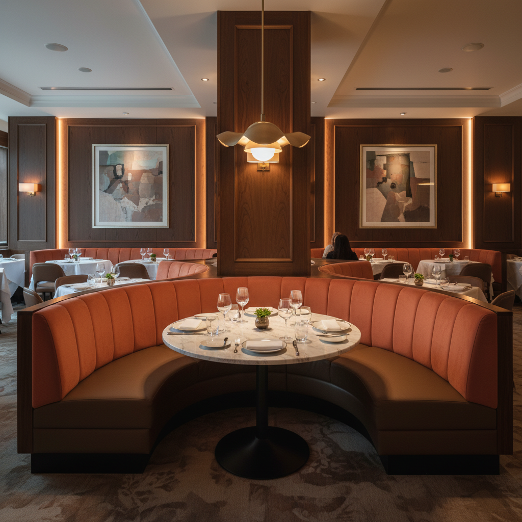 Ultrasuede  Terra Red, Brown Upholstered Banquette | Ultrasuede Upholstery