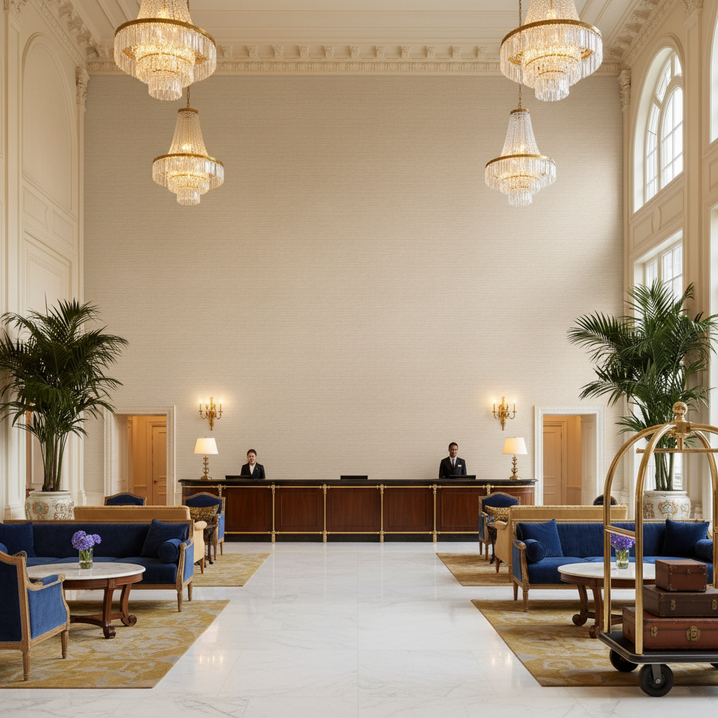 Marseilles Vinyl | Hollywood Wallcoverings - Hotel Lobby commercial room setting