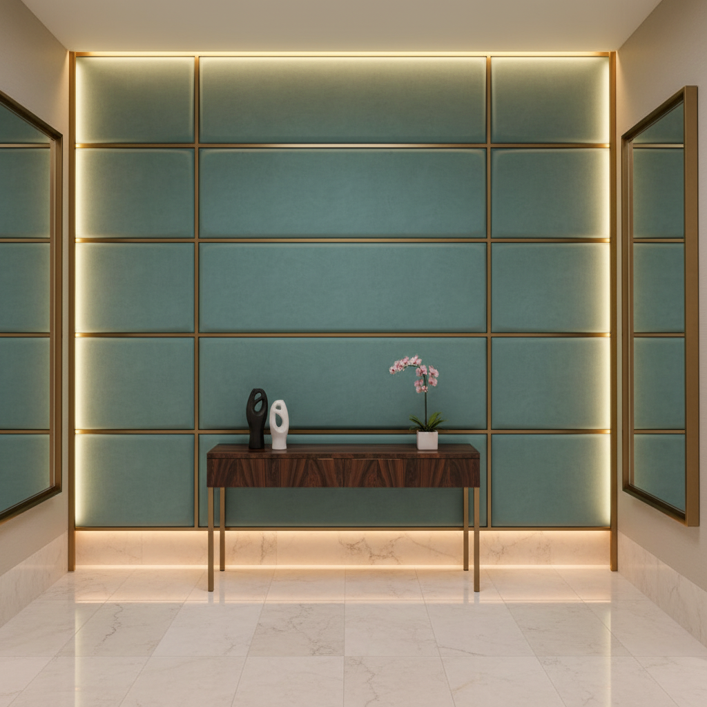 Fine Pebble Grain Seafoam Green Upholstered Wall Panel | Architectural Fabrics