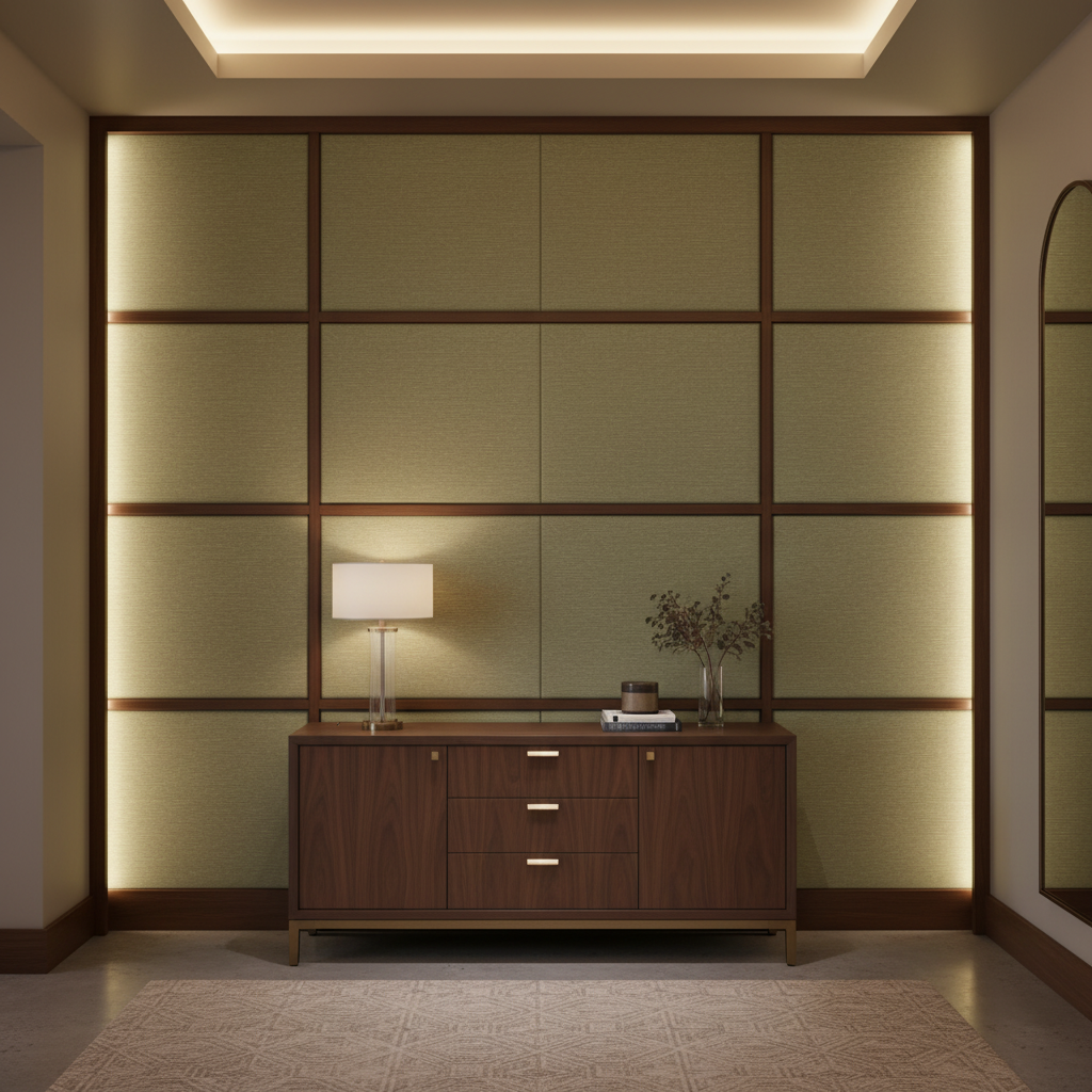 Fine Woven Texture Soft Olive Upholstered Wall Panel | Architectural Fabrics