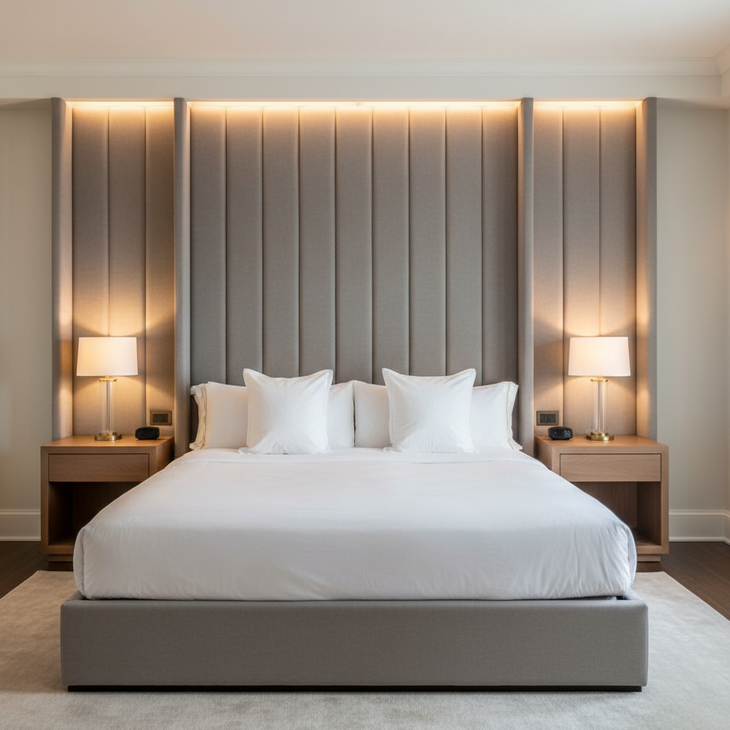 Smooth Solid Surface Soft Gray Upholstered Headboard | Architectural Fabrics