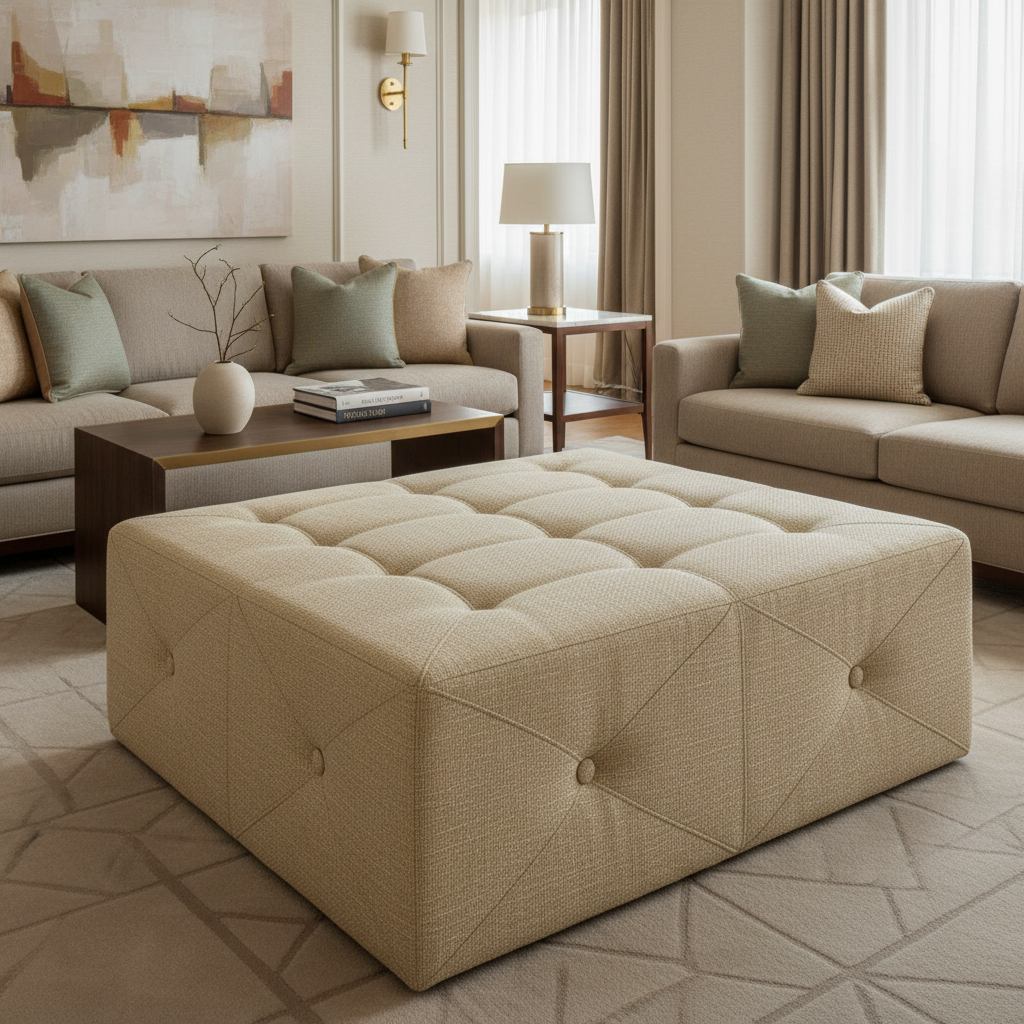 Rattan Bay - Natural Upholstered Ottoman | Architectural Fabrics