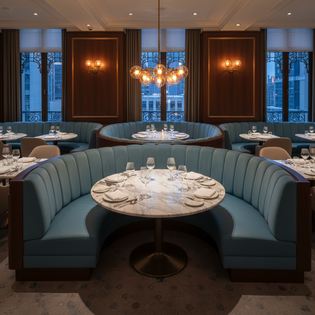 Pearisburg Robins Egg Contemporary teal & pale aqua Upholstered Banquette | Architectural Fabrics