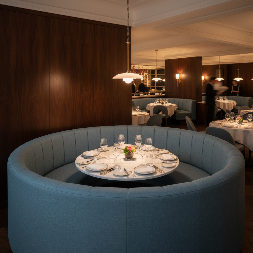 Aarden - Slate Blue Silicone Hybrid Upholstered Banquette | Architectural Fabrics