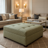 Chevron Woven Texture Sage Green Upholstered Ottoman | Architectural Fabrics