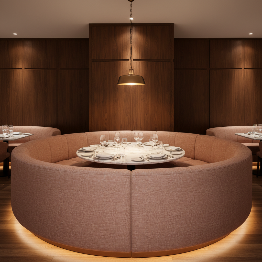 Fine Pebble Grain Rose Quartz Upholstered Banquette | Architectural Fabrics