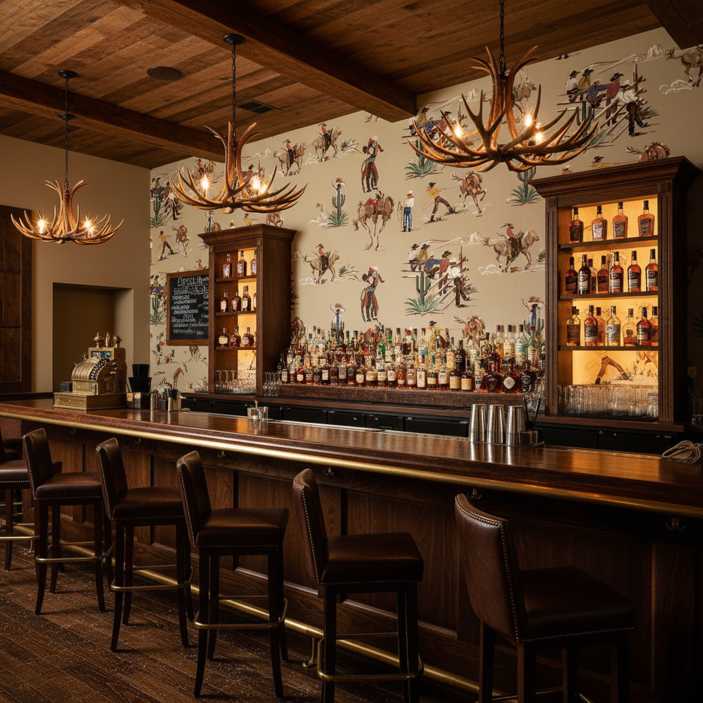 The Original Yeeha 1950's Cowboy Mid-Century Modern | Architectural Wallcoverings - Western Bar Room Setting