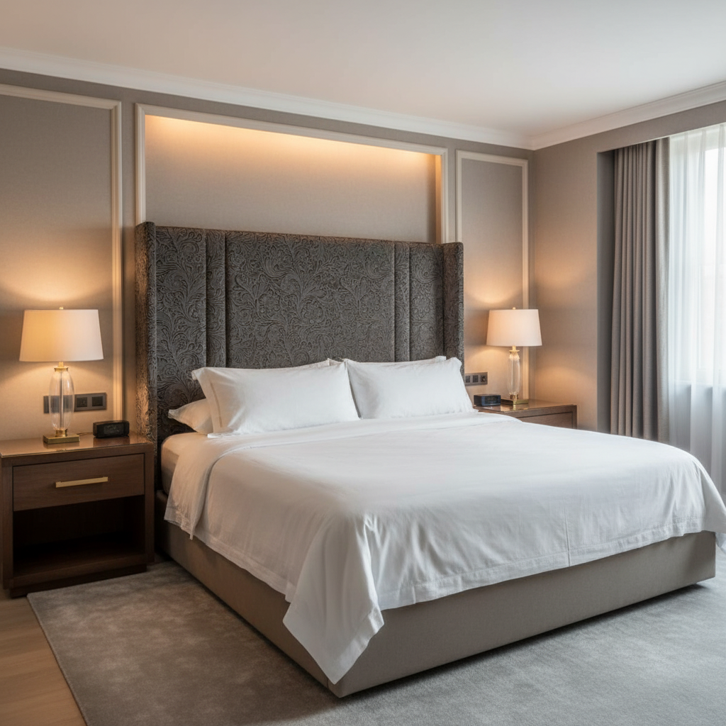 West Indian Lily - Graphite Upholstered Headboard | Architectural Fabrics