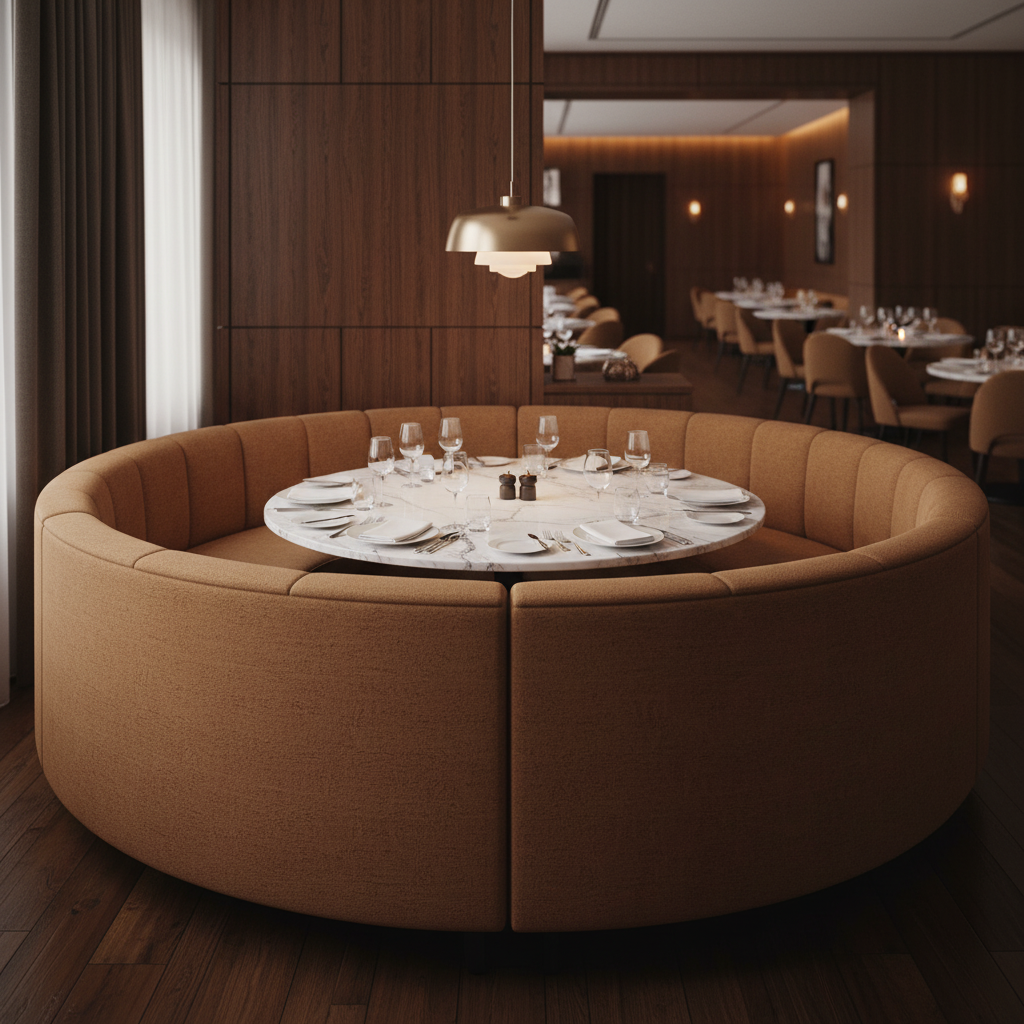 Fine Pebble Grain Rich Umber Upholstered Banquette | Architectural Fabrics