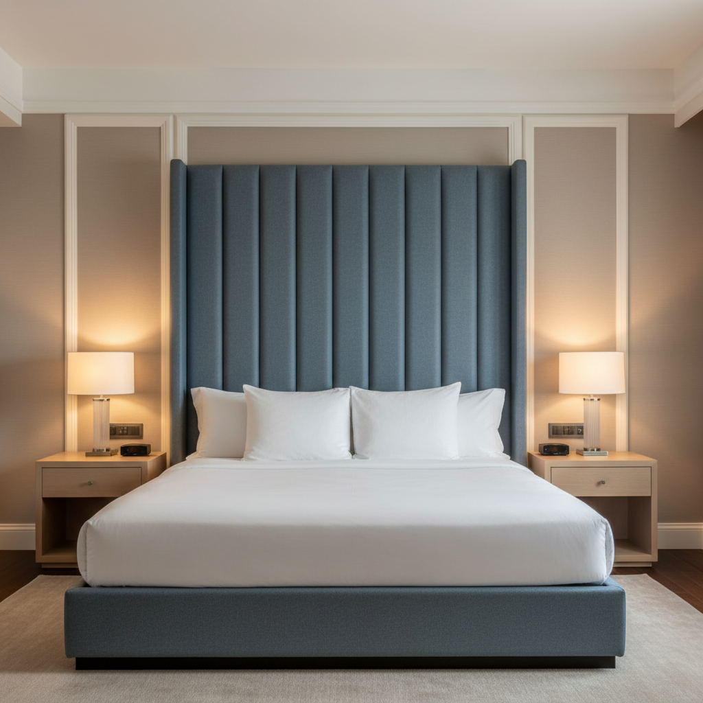 Smooth Pebble Grain Dusty Blue Upholstered Headboard | Architectural Fabrics