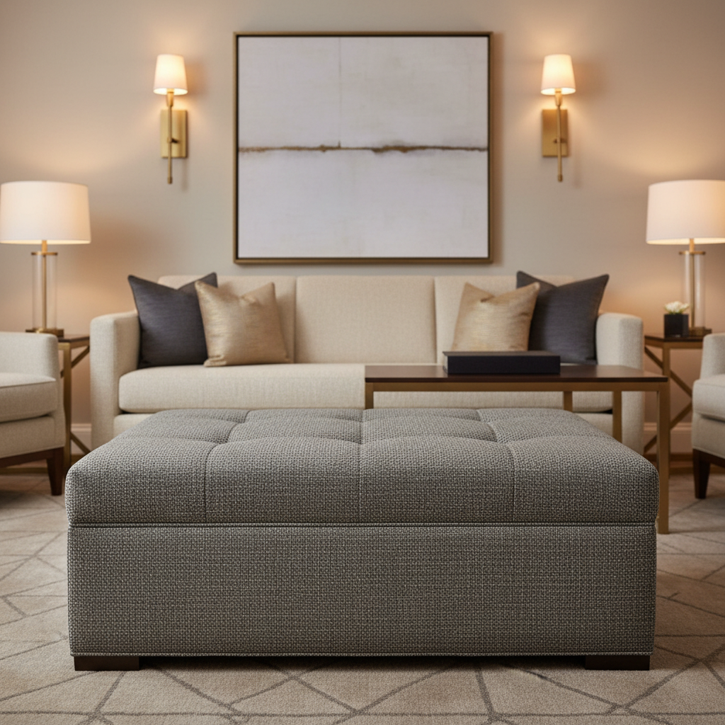Abaca - Shadow Weave Tekloom Performance Upholstered Ottoman | Architectural Fabrics