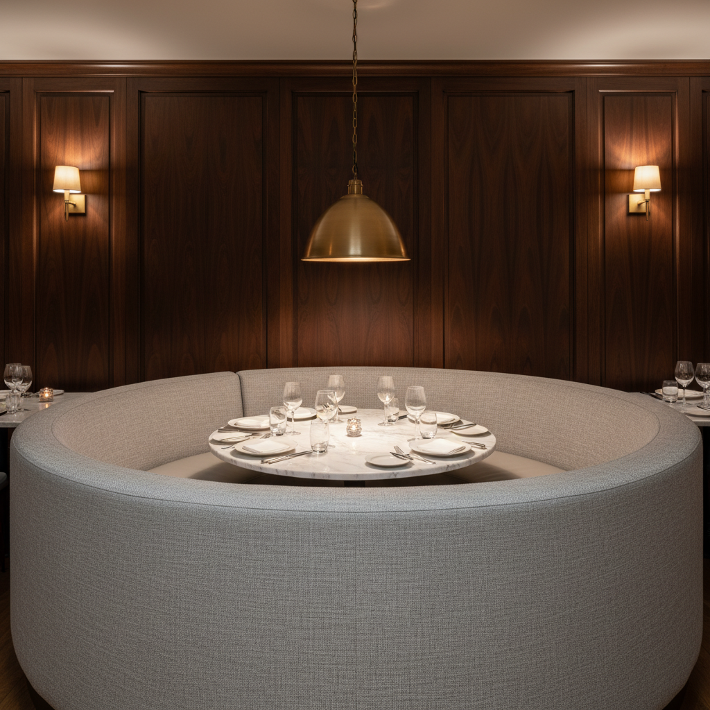 Brushed Linen Weave Soft Silver Upholstered Banquette | Architectural Fabrics