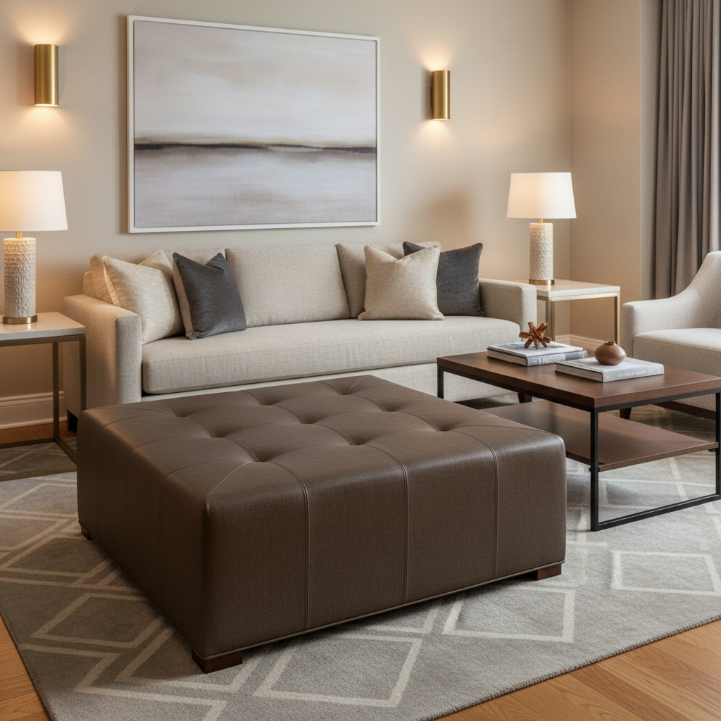 Triangle Reef - Mocha Upholstered Ottoman | Architectural Fabrics