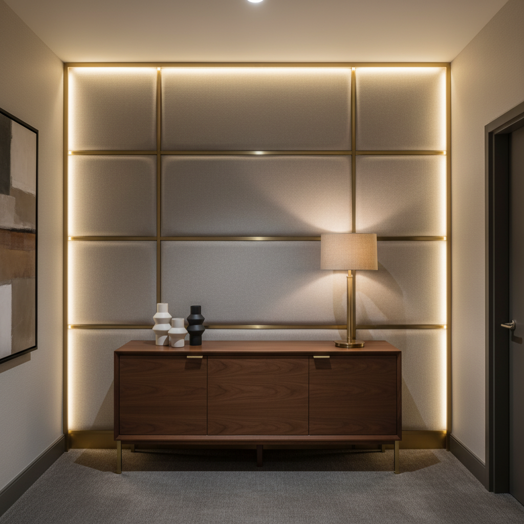 Subtle Textured Grain Soft Stone Upholstered Wall Panel | Architectural Fabrics