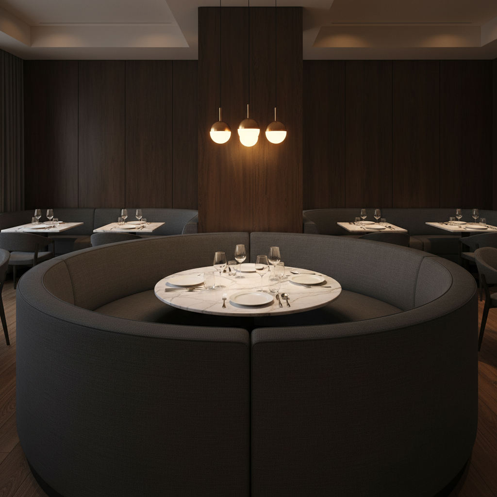 Smooth Matte Finish Deep Charcoal Upholstered Banquette | Architectural Fabrics