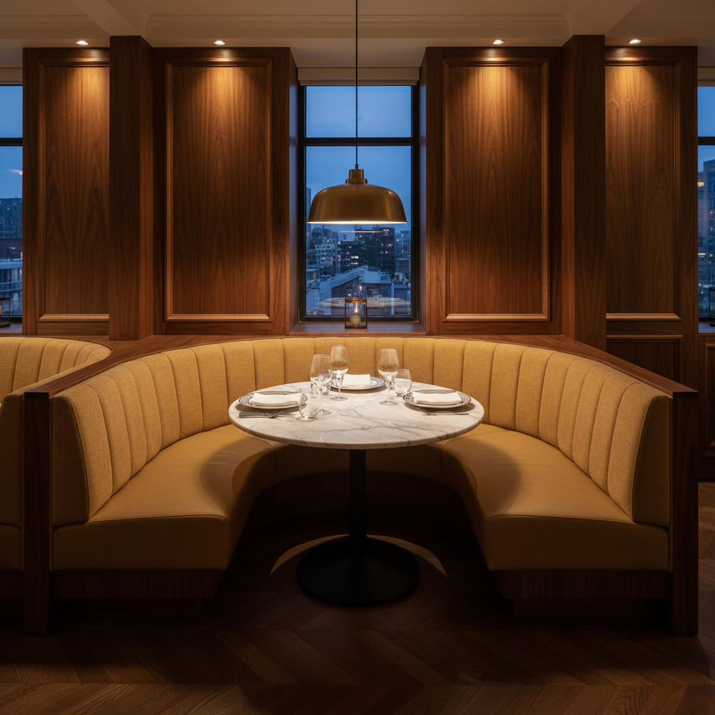 Smooth Pebble Grain Golden Butter Upholstered Banquette | Architectural Fabrics