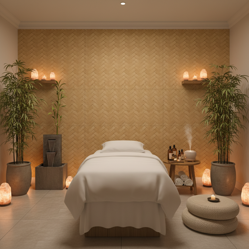 Moroccan Wooden Basketweave | Hollywood Wallcoverings - Healthcare Waiting Room commercial room setting