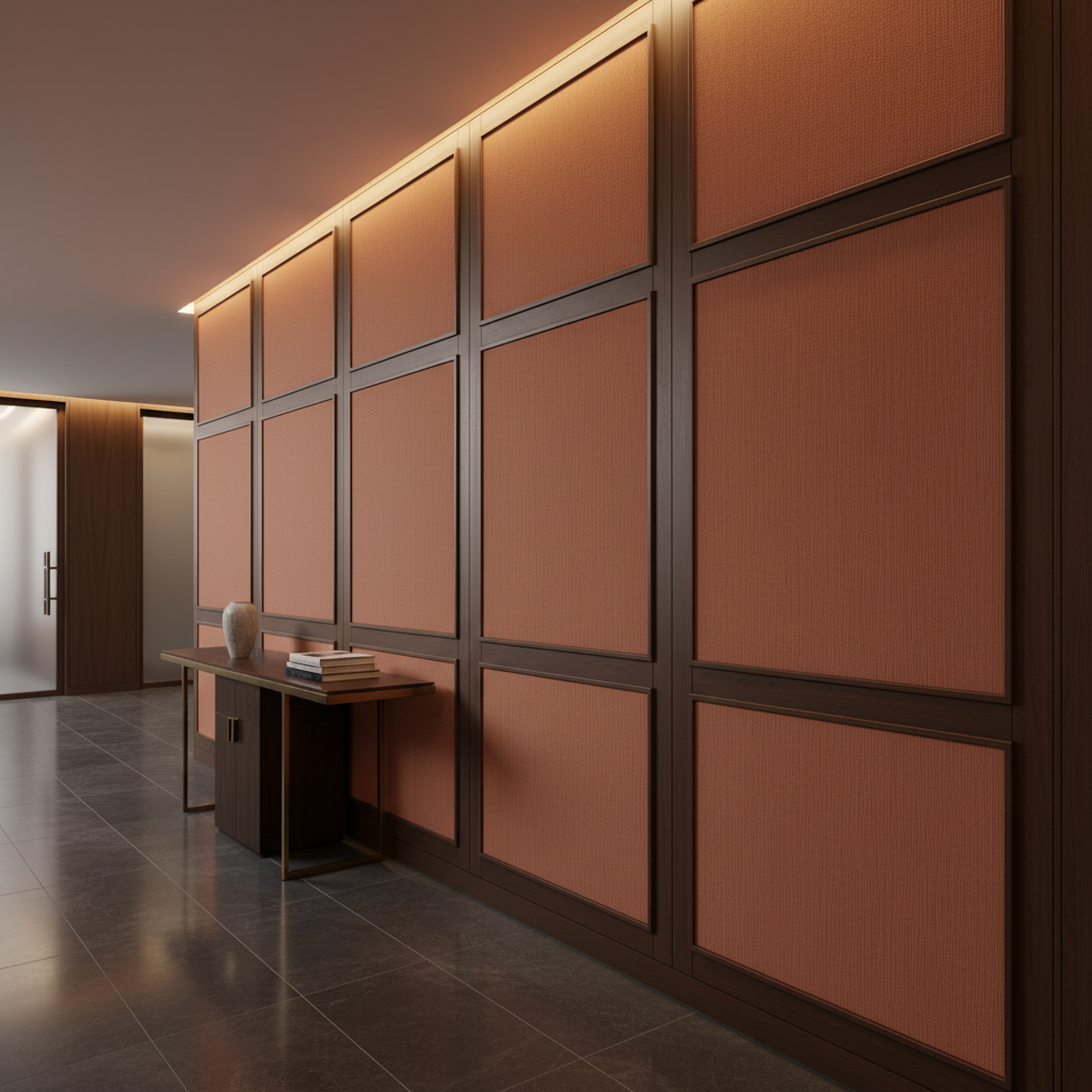 Brushed Vertical Grain Burnt Sienna Upholstered Wall Panel | Architectural Fabrics