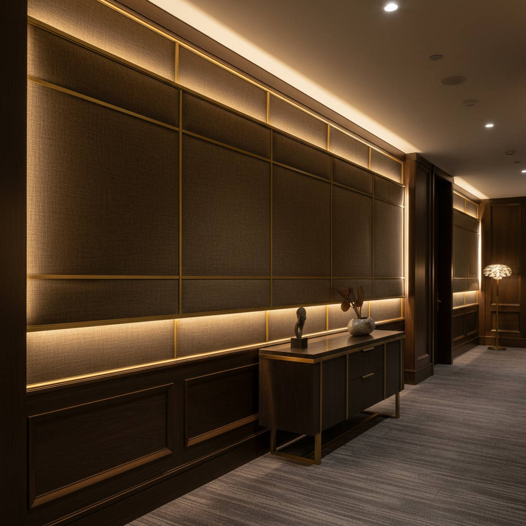 Woven Linen Texture Dark Bronze Upholstered Wall Panel | Architectural Fabrics