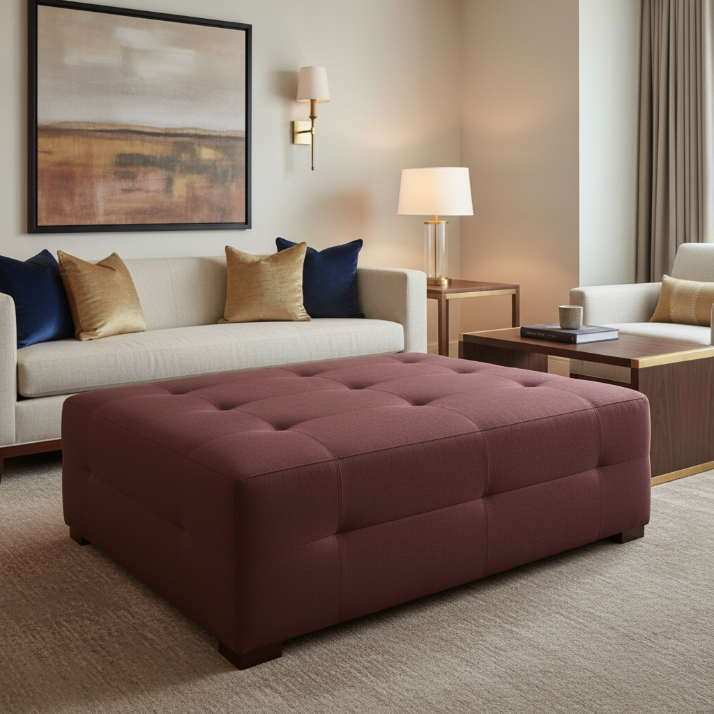 Smooth Solid Texture Deep Burgundy Upholstered Ottoman | Architectural Fabrics