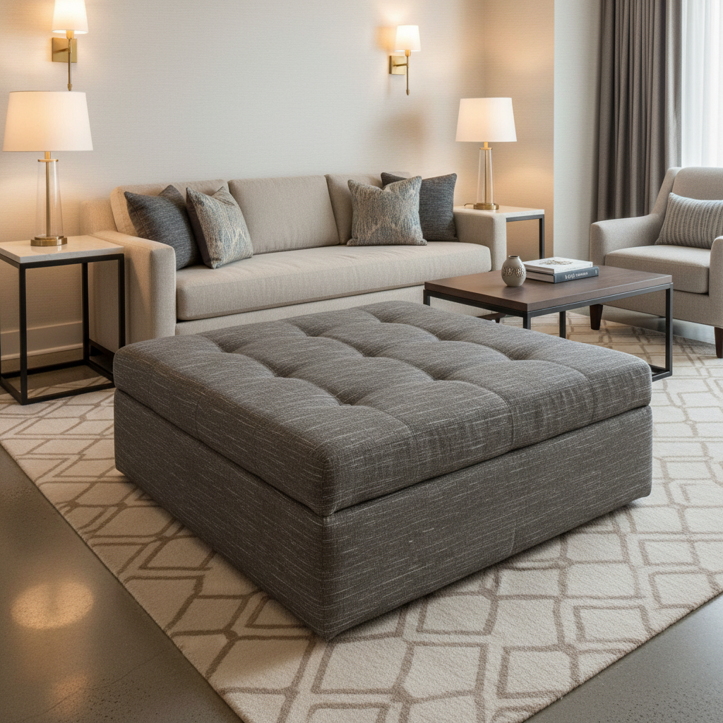 Tradewind Trace - Charcoal Upholstered Ottoman | Architectural Fabrics