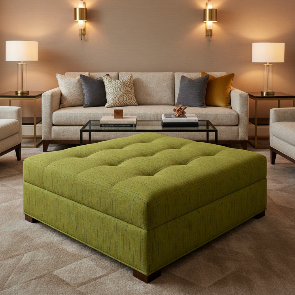 Stitchwork Bay - Lichen Upholstered Ottoman | Architectural Fabrics