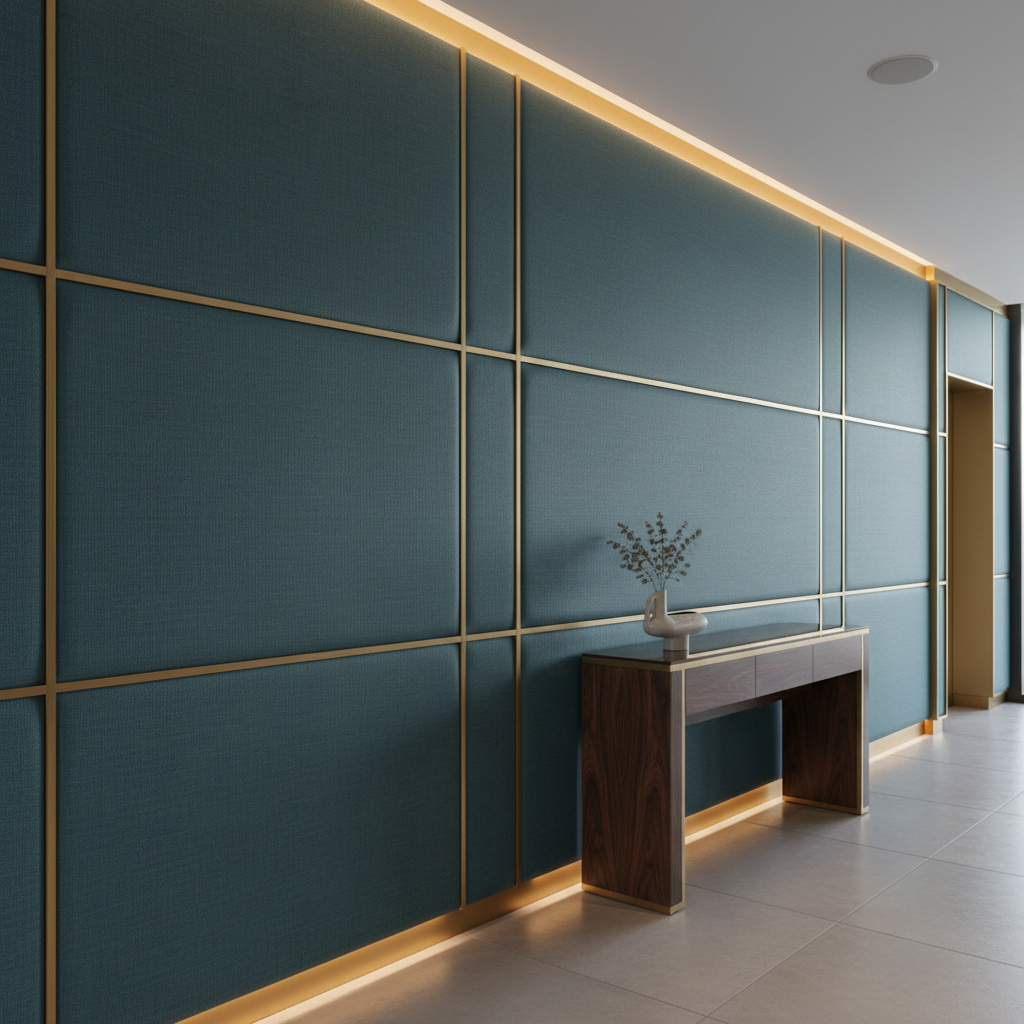 Subtle Textured Solid Deep Teal Upholstered Wall Panel | Architectural Fabrics
