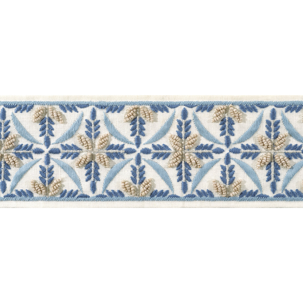Leila Tape Tapes & Trims – Stone and Blue Fabric | Thibaut