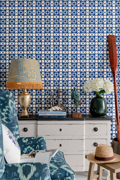 Aegean Tiles - Indigo Wallcovering | Mind the Gap
